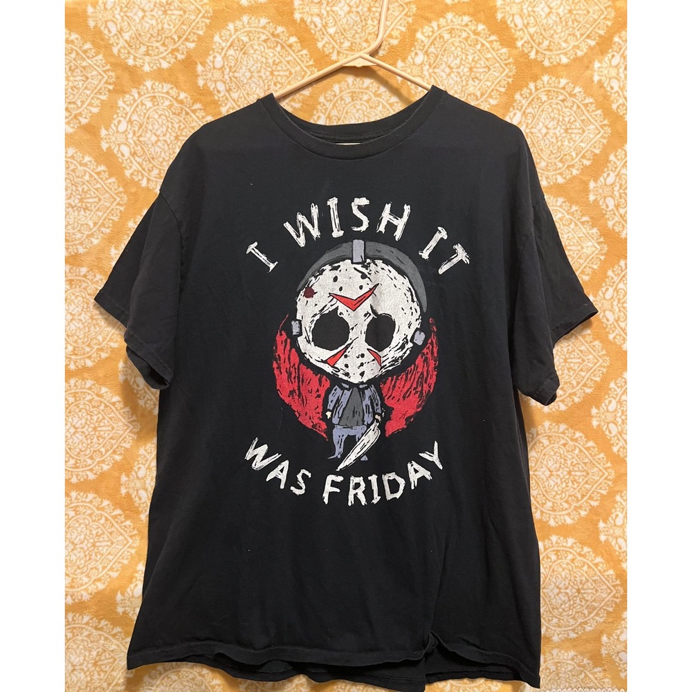 Friday the 13th Jason Voorhees I Wish It Was Friday Black Graphic Tee Shirt XL
